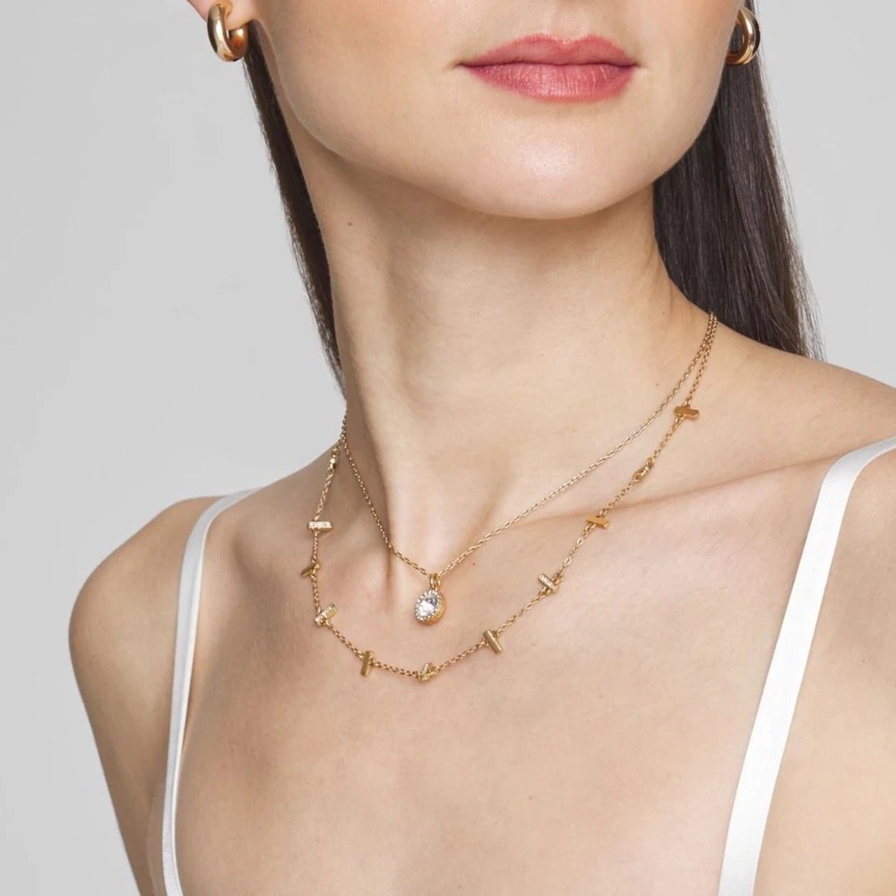 WHBM CONVERTIBLE CRYSTAL GOLD BAR STRAND NECKLACE